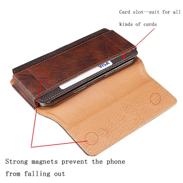 Horisontell Midjeväska för Mobiltelefon i PU-läder av Kohud + Nylon för 6,1\" Mobiltelefoner Anti-Drop Bältesväska Db Brown