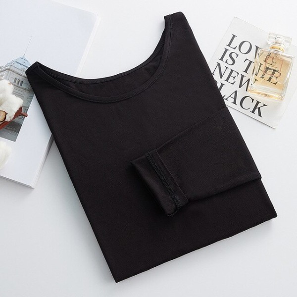 Langærmet t-shirt med rund hals til kvinder, ny ensfarvet ensfarvet bluse til kvinder (sort, M)