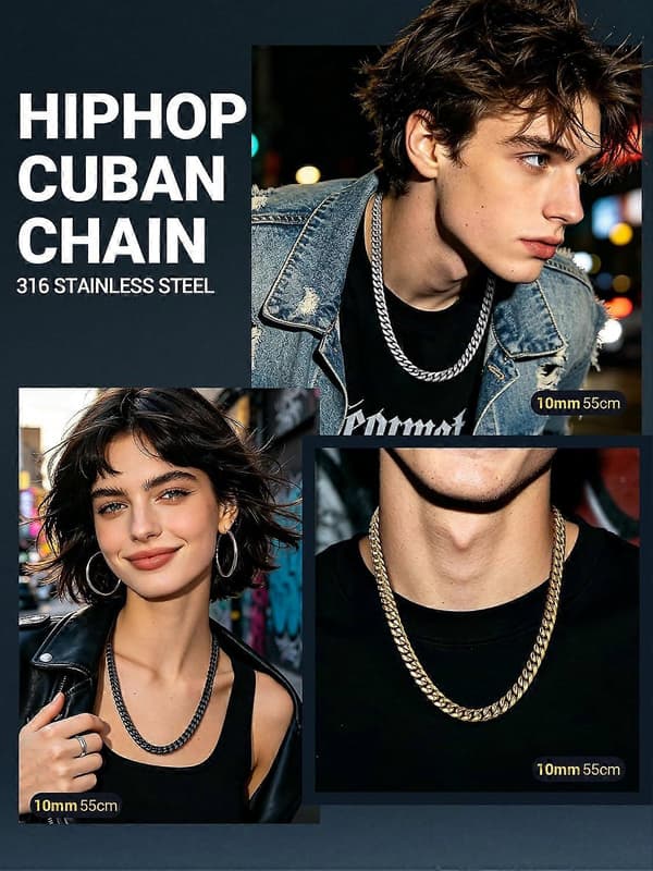Miami Cuban Chain rustfritt stål herrehalskjede[DB]