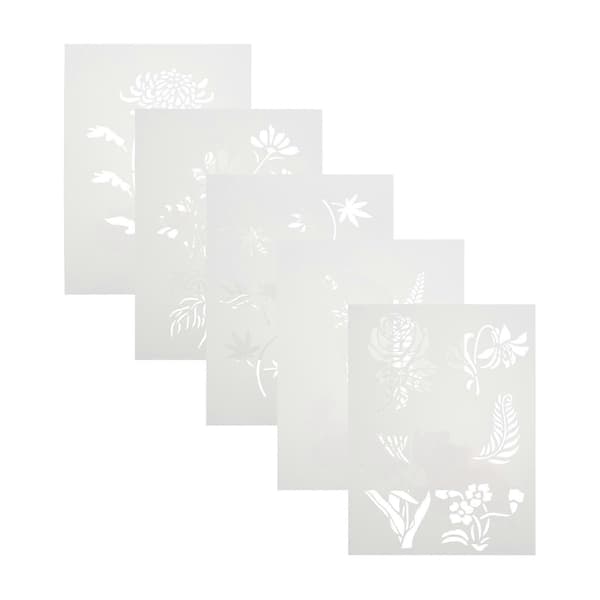 DIY Ritstenciler Blad Blommor Växter Designmall för Målning 5st[DB]