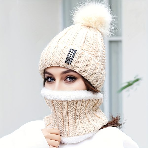 2 stk. Damer Vinter Strikket Beanie Hat med Pom Pom og Fleeceforet Halsvarmer Sæt - Perfekt til Jul Begivenheder db Gray One Size Fits All