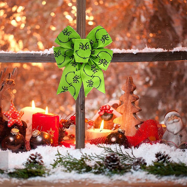 Grinch Julebånd - 4,5 m 2,5 tommer Julegave Grinchs Innpakningsbånd, Pynt til Juletre Krans Sløyfer BD D