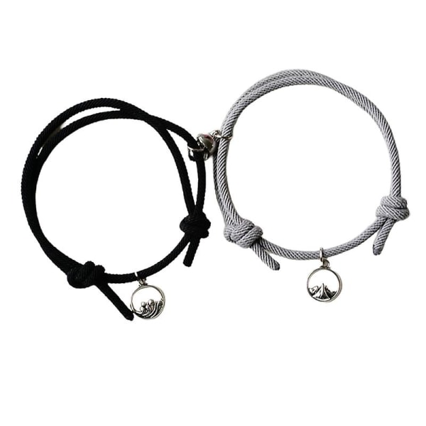 2 st justerbara all-match magnet par flätad armband mode smycken Black-Gray