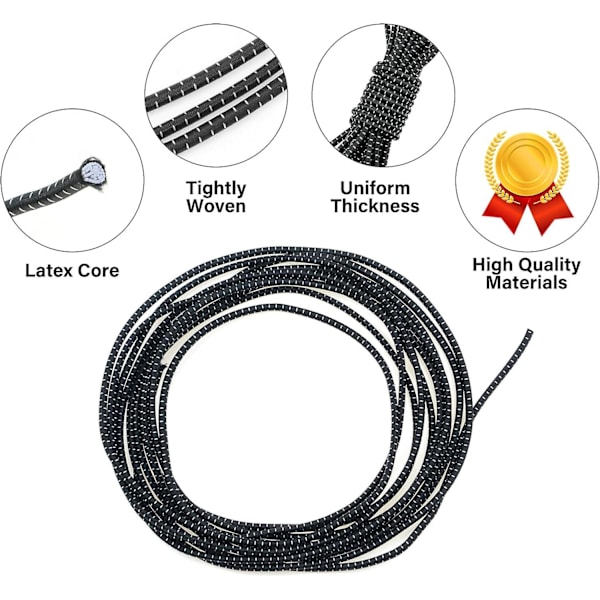 Fantasyon 4mm Svart Elastisk Snøre 10 Meter 4mm Elastisk Snøre Bungee Snøre Rundt Elastisk Snøre Bungee Tau Multifunksjonelt [DB] Black and White 3mm 5Meter