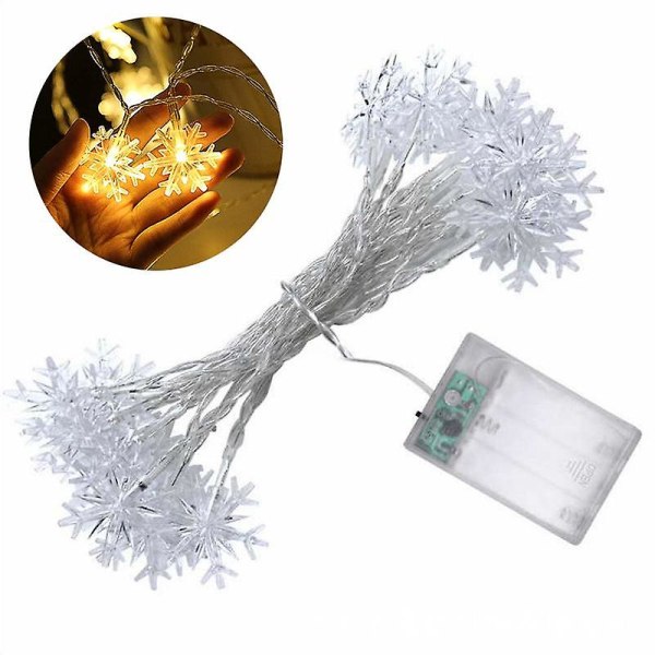 Snowflake String Lights, 6M 40 st LED batteridrivna Fairy Lights, två-M monokrom [DB]