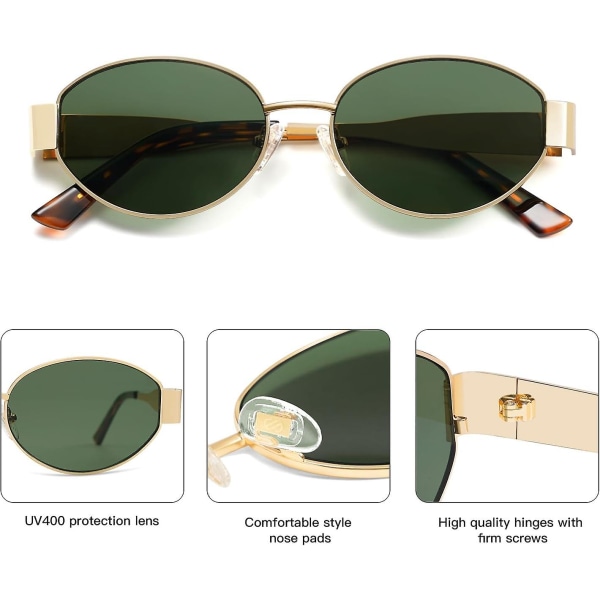 SOJOS Retro Oval Aurinkolasit yhteensopivat Naiset Miehet Trendikkäät Aurinkolasit Classic Shades UV400 Suoja SJ1217_SSDLV DB Shiny Gold-Green