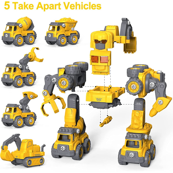 DIY 5-i-1 Kombinationsbyggfordon, Leksaker för 5-åringar, Utbildande Transformerbar Robot Jul- och Födelsedagspresenter för Barn db 5 in 1 Transformers Toys