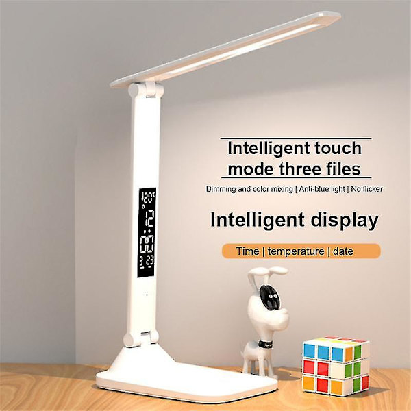 LED-skrivbordslampor USB dimbar touch hopfällbar bordslampa med kalender temperaturklocka nattlampor för studier läslampa [DB] A290