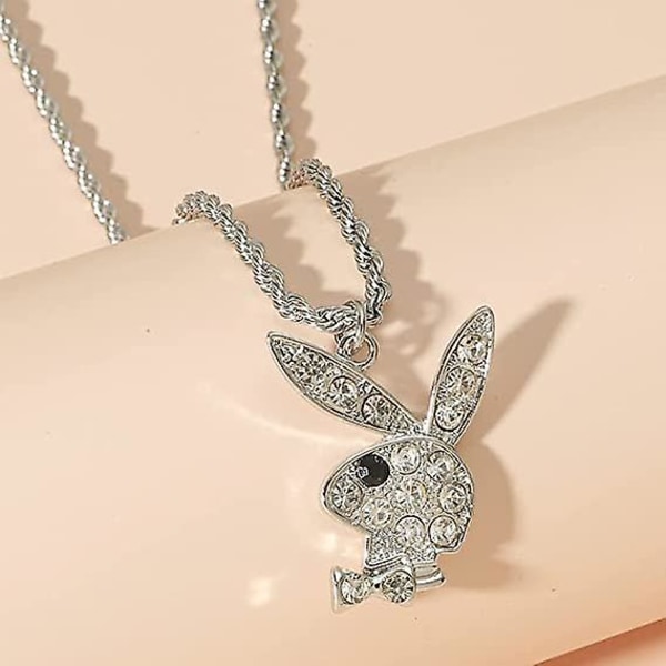 Big Bunny Necklace Rabbit Pendant Choker Necklace Statement Long Chain Halskjede for kvinner og menn db
