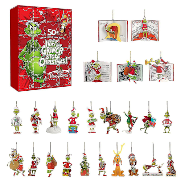 Julekalender 2024 Grænseoverskridende Ny Grinch Jule Blind Box Grøn Håret Monster 24-dages Halloween Nedtællingskalender Blind Box [DB] A