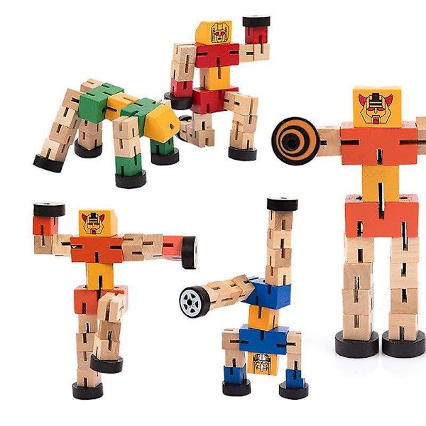 Kvalitetshög Barn Cool Trä Deformerbar Leksak Trä Magisk Kub Robot Bil Människor Ändra Leksak slumpmässig färg db