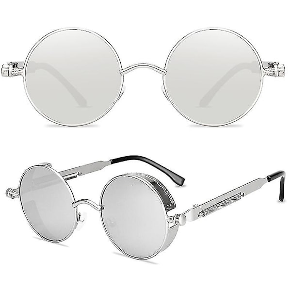 Vintage Polarisoivat Steampunk Miesten Pyöreät Aurinkolasit Tyylit Db Silver Frame and Lenses