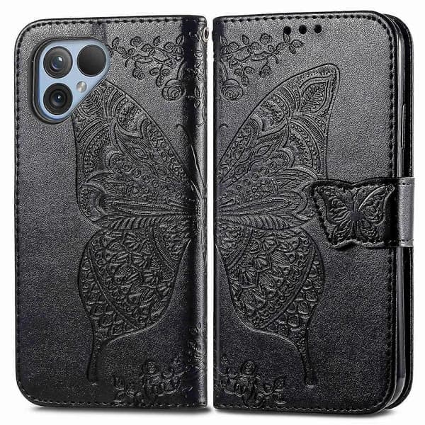 Sommerfugl Blomst Læder Etui Til Fairphone 5 [DB] Black