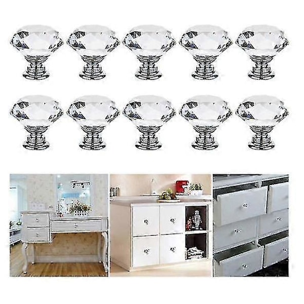 12 st 30mm Kristallglas Skåp Byrå Knopp Diamant Lådhandtag Draghandtag [DB]
