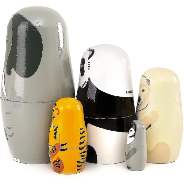 Handgjorda trä djurmatryoshka dockor Elefant Panda Matryoshka dockor - 5 stycken db