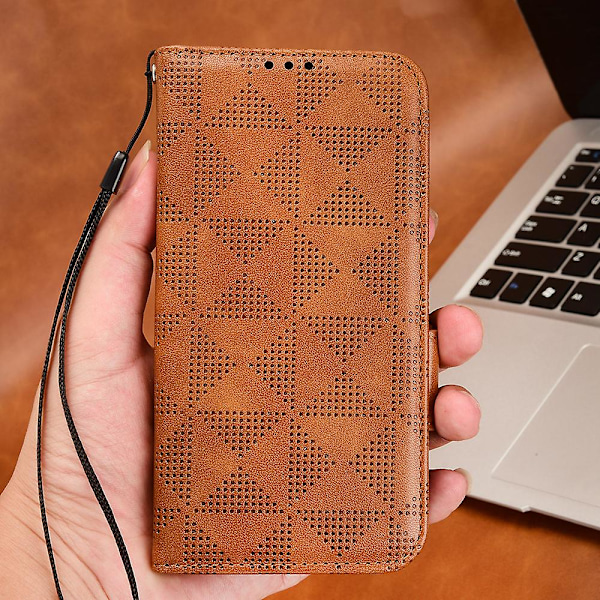 För Asus ROG Phone 7 5G Mobiltelefon Plånboksfodral PU Läder Präglat Triangel Ställ Skydd [DB] Brown