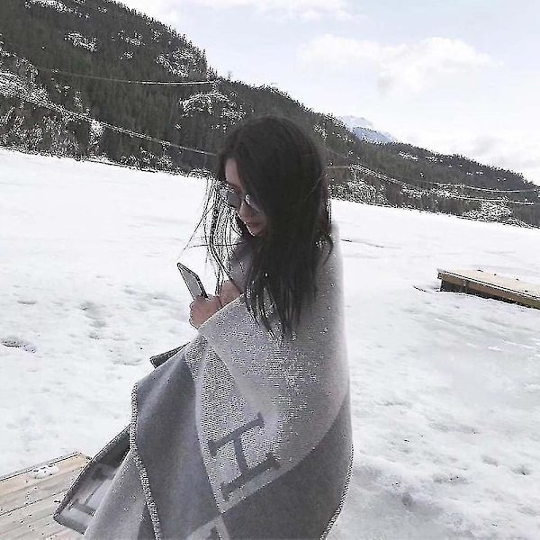 Db Wool Cashmere Throw Plaid Blankets Grey