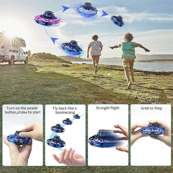 LED Ufo Typ Mini Drönare Flygande Helikopter Spinner Fingertoppsflygning Gyro Drönare Flygplan Leksak Vuxen Barn Present [db] Red