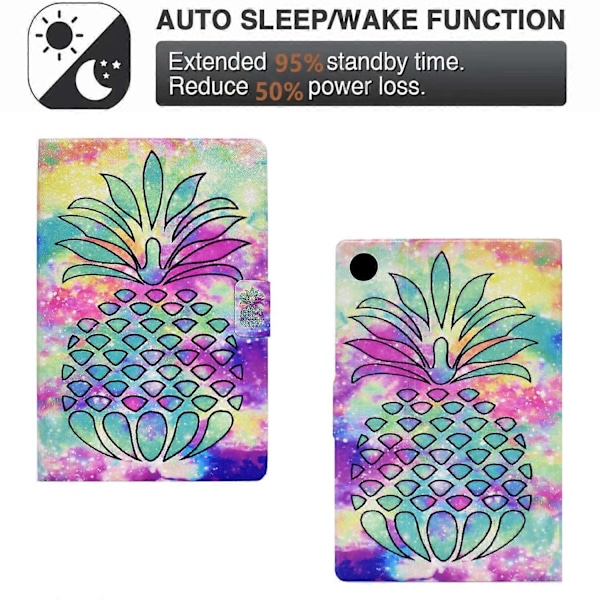 Tabletcover i læder med mønsterprint til Samsung Galaxy Tab A9+, med kortlommer [DB] Colorful Pineapple