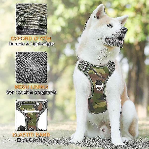 Taktisk No-Pull sele til store og mellemstore hunde, holdbar og robust camouflage-sele med reflekser[DB]