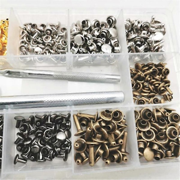 240 st/set Lädernitar Dubbelhuvud Nitar med 4 st Fästverktyg för Läderjacka Jeansväska [DB] As shown
