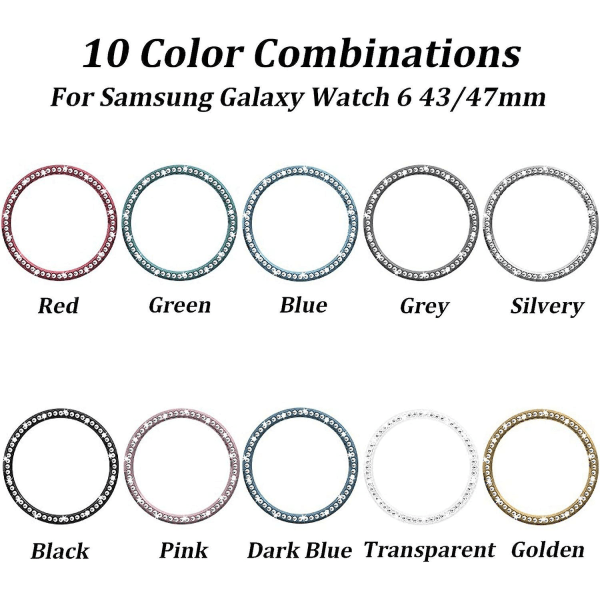 2 kpl kehystarvikkeet Samsung Galaxy Watch 6:lle 43 mm kehys, Diamond PC cover liimakuori naarmuuntumista estävälle cover [DB] Black-Pink For Galaxy Watch 6 43mm