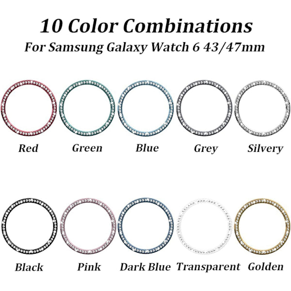 2 stk. Bezel-tilbehør til Samsung Galaxy Watch 6 43mm Bezel, Diamond Pc Bezel Ring Klæbende Cover Anti-Scratch Beskyttelsescover Dekor [DB] Silver-Black For Galaxy Watch 6 43mm