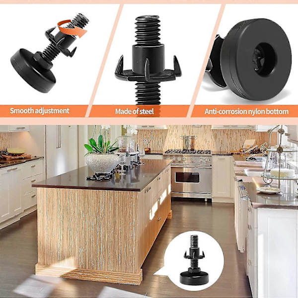 Justerbare Nivelleringsføtter Møbelføtter 3/8 Unc Gjenge Møbeljustering Justerbare Nivelleringsføtter For Bord Stoler Skap Sofa Forhøyer 4stk [DB] 4 Set