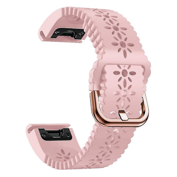 Til Garmin Fenix 7s / 6s Pro / 5s Plus / Instinct 2s Udhullet Blomstermønster Silikone Urrem Justerbar Hurtigudløser Blød Rem Udskiftning DB Pink