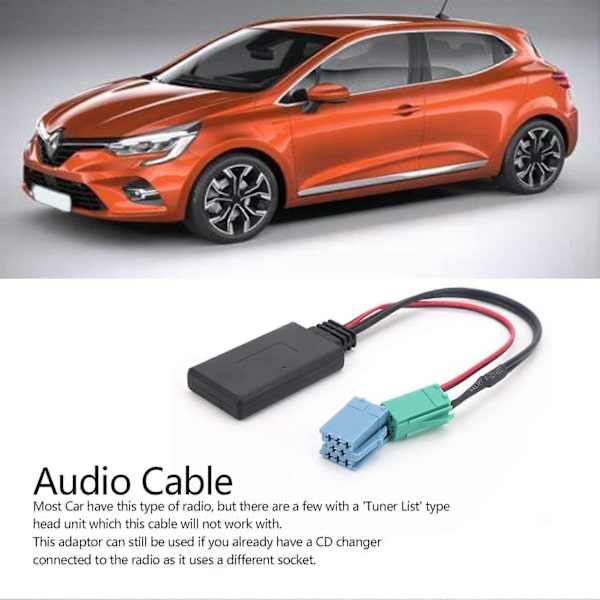 Auto Audio Adapter Mini ISO 6-pins 8-pins Kontakt Bluetooth 5.0 AUX Kabel for Renault Clio / Espace / Kangoo / Laguna YEMAA [DB]