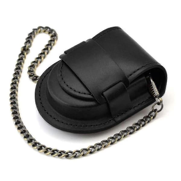 Nahkainen taskukellon suojatasku ketjulla, taskukellon kotelo [DB] Black Silver chain