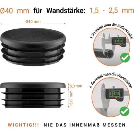 CHOYCLIT Endestykker til 40 mm runde rør, 4 stk., sort Black