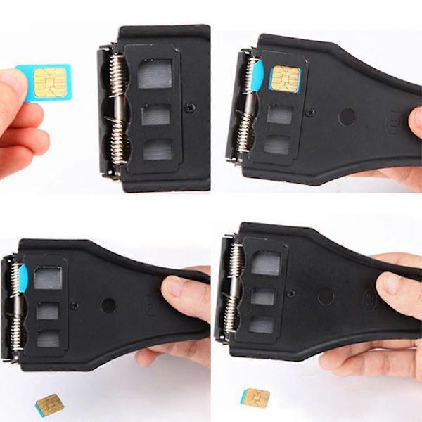 Universal 3-i-1 stans/standard SIM/micro SIM/nano SIM-kortklippare för alla SIM-kort från smartphones/surfplattor inklusive SIM-adapter [DB]