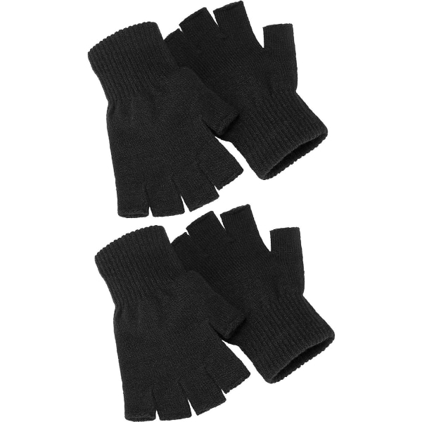 2 par unisex halvfingerhandskar - Vinter stretchigt stickade fingerlösa handskar