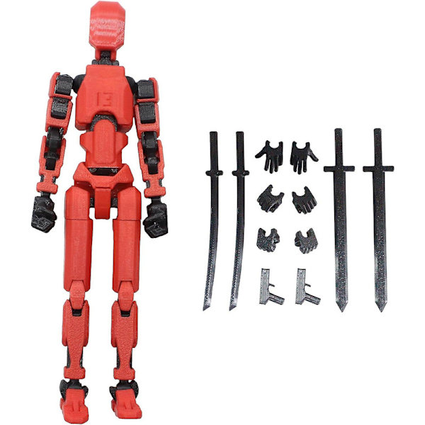 T13 Actionfigur, Titan 13 Actionfigur, 3D-tryckt multiledat rörlig T13 Actionfigur, Lucky 13 Actionfigur Skrivbordsdekor Present Db Red