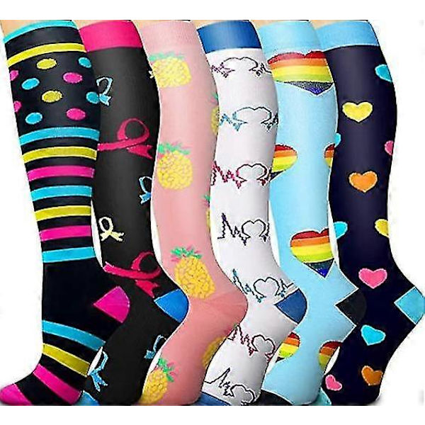 Kompressiosukat Naisille ja Miehille Verenkierron Parantamiseen 6 Paria Urheiluun, Juoksuun, Pyöräilyyn set10 L XL