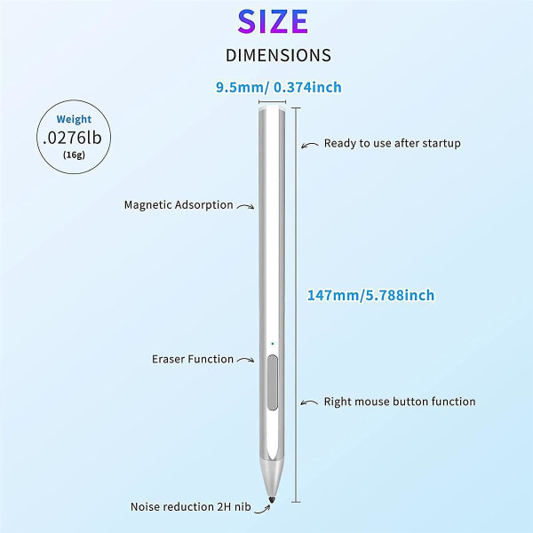 Stylus Pen Magnetisk Til Surface Pro 3/4/5/6/7 Pro X Go 2 Book Latpop 4096 Niveauer Tryk Palm Afvisning-sort