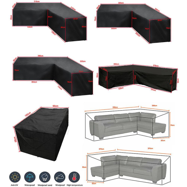 Kulmasohvan cover vedenpitävä set cover ulkokäyttöön osiohuonekalujen päällinen-KOKO: 215 * 215 * 87 cm