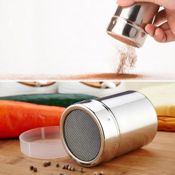 Kryddströare i rostfritt stål med lock, finmaskigt roterande lock, kryddburk för peppar kaffe [DB] M