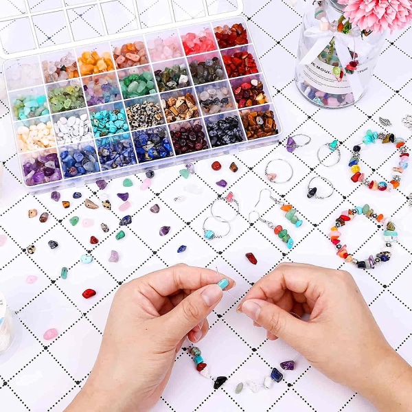Krystalperlesæt til smykkefremstilling, 28 farver naturlige uregelmæssige ædelstenschips
