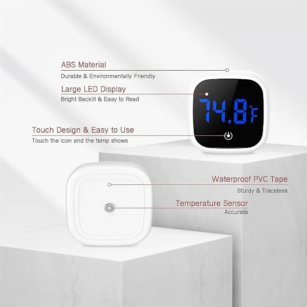 Digitalt akvarie termometer, touch screen fisketank termometer, stick-on temperatursensor med LED-display, 2 stk.