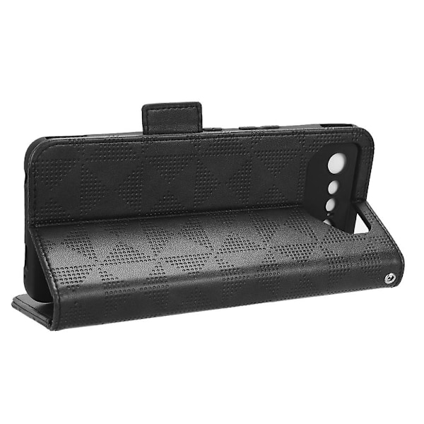Til Asus ROG Phone 7 5G Mobiltelefon Wallet Case PU Læder Præget Trekant Stand Cover [DB] Black