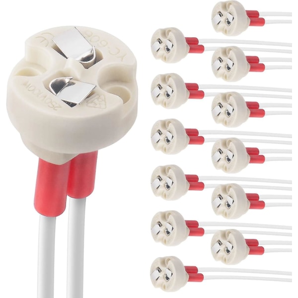 Bi-pin sokkel, G4, Gu5.3, G6.35, Gy6.35, Gx5.3 Mr16, Gz4 Mr11, halogen glødelampe fatning keramisk krop lampeholder (12stk) [DB]