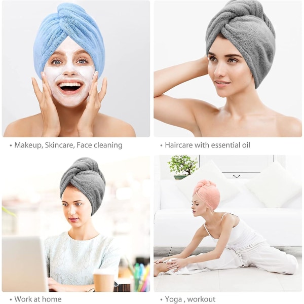 3 kappaleen mikrokuituinen hiusten kuivauspyyhesetti napeilla - Super Absorbent Hair Turbans