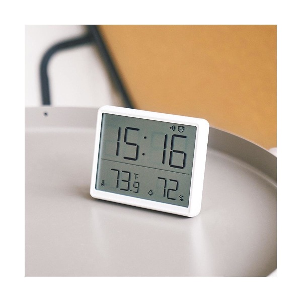Digital Hygrometer Termometer Med Ur Fugtighed Monitor Timer Alarm Kontor Baby Værelse Hvid