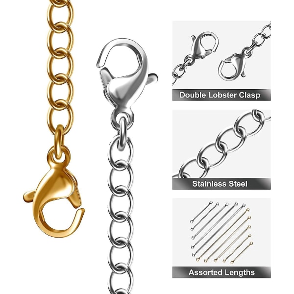 Halsbandförlängare, 10 st rostfritt stål guld silver halsband armband fotlänk förlängningskedjor halsbandförlängare