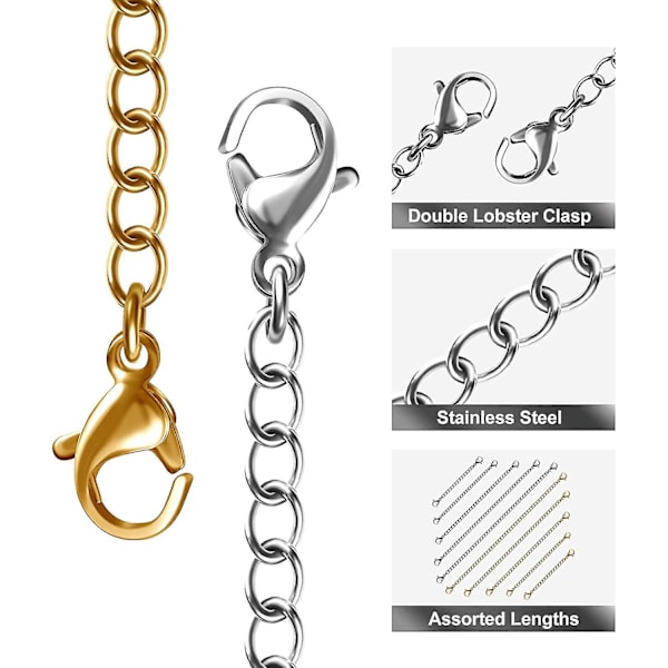 Halskædeforlængere, 10 stk. rustfrit stål guld sølv halskæde armbånd ankelkæde forlængerkæder halskædeforlænger