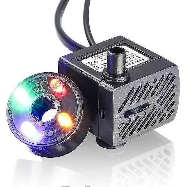 Mini Vandpumpe med LED, 180 l/t, 3 W, lille akvarium, have, brønd, havedam, vandfontænepumpe [DB]