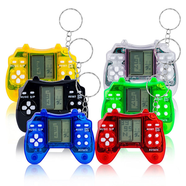Mini handhållen elektronisk Tetris-spelkonsol leksak klassisk nostalgisk spelkonsol nyckelring hänge [DB] transparent red
