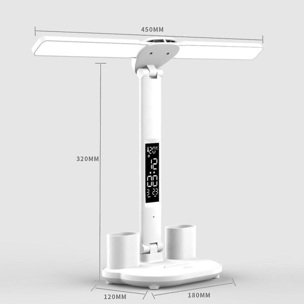 Led bordslampa, multifunktionsbordslampa med kalender, USB touch nattlampa med pennhållare för läsning i sovrummet [DB] Rechargeable -- 3200 mAh